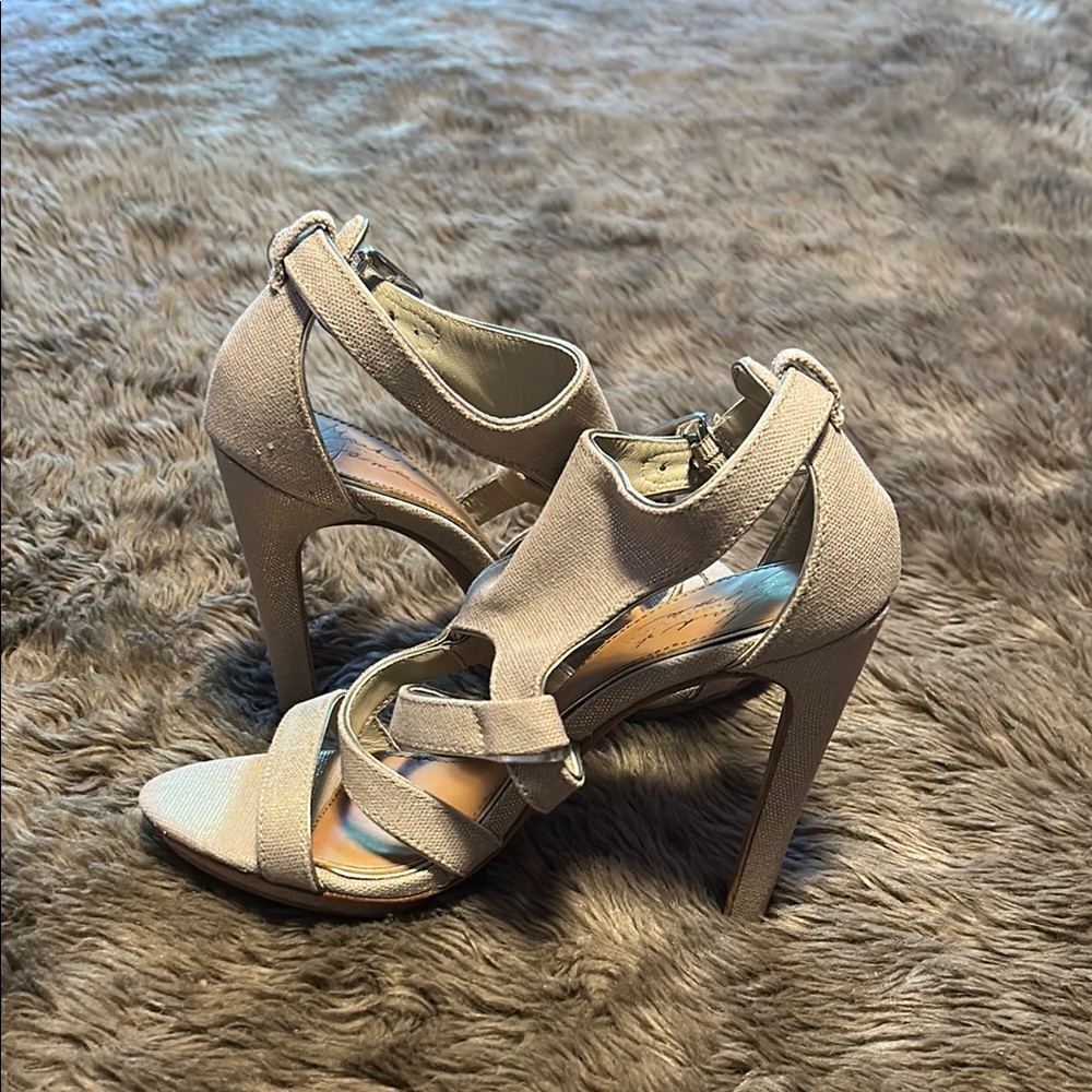 Elegant Beige High Heel Bagdley Mishka Sandals